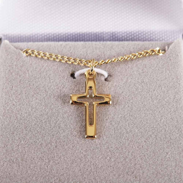 Necklace Cross Cut Out Gold Over SS 16-18"