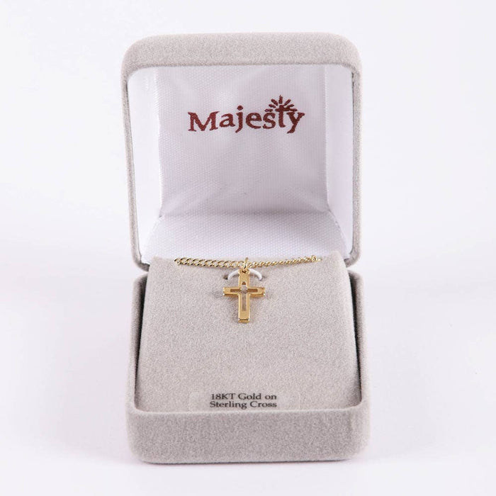 Necklace Cross Cut Out Gold Over SS 16-18"