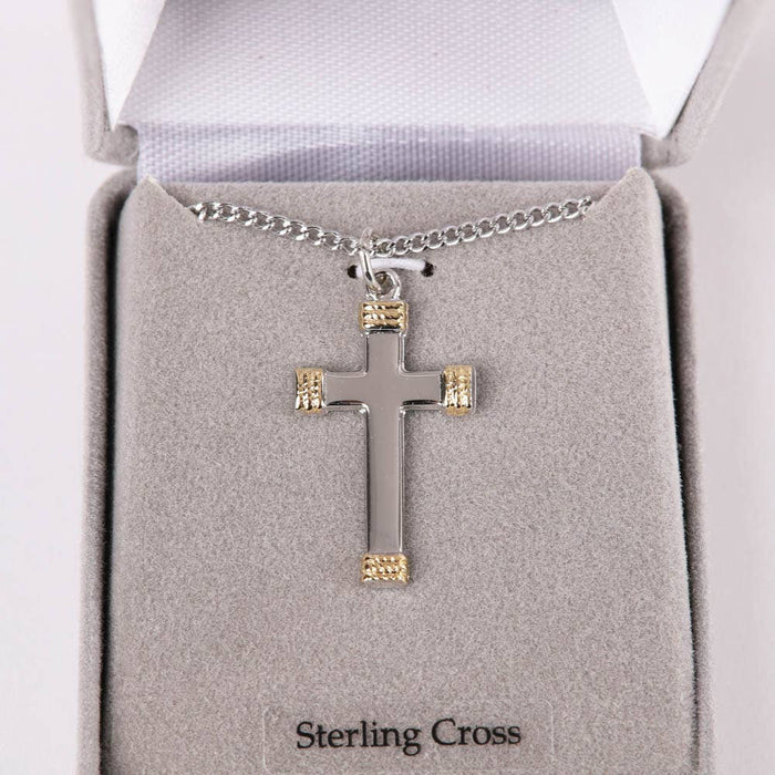 Necklace Cross Gold Tips Sterling 18"