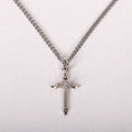 Necklace Cross Stone SS 16-18" Platinum Plated Brass Chain