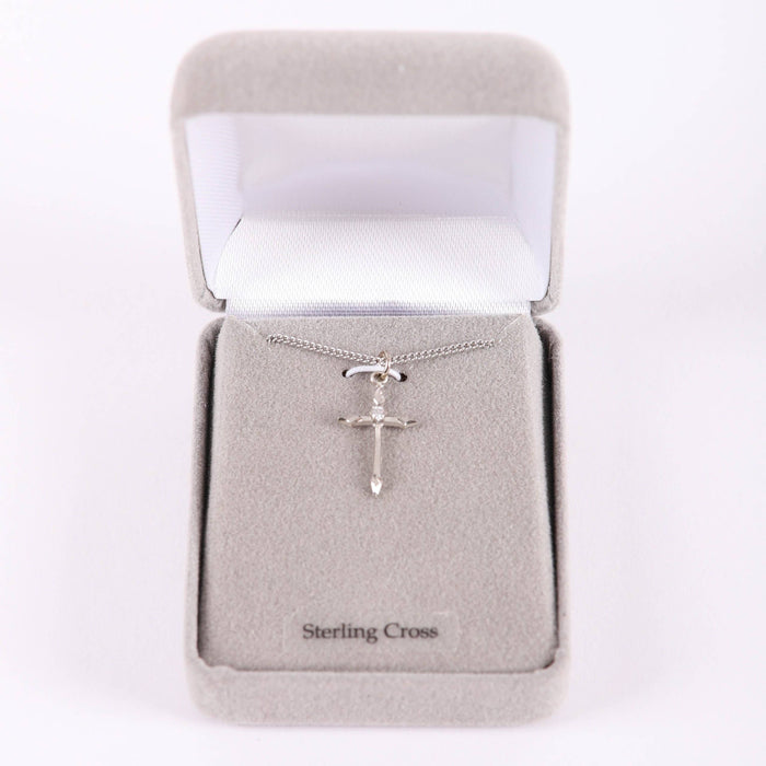 Necklace Cross Stone SS 16-18" Platinum Plated Brass Chain