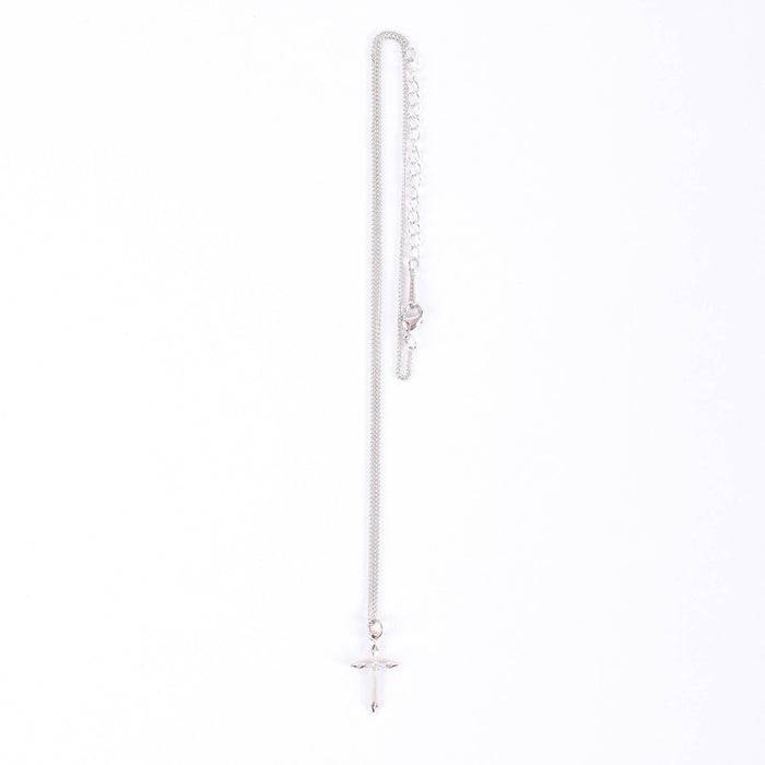 Necklace Cross Stone SS 16-18" Platinum Plated Brass Chain