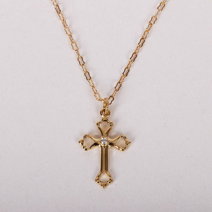 Necklace Cross w/ Cubic Zirconia Gold Over SS 18"