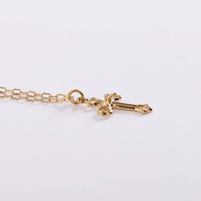 Necklace Cross w/ Cubic Zirconia Gold Over SS 18"