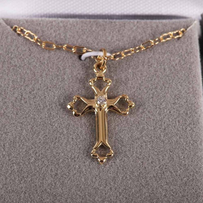 Necklace Cross w/ Cubic Zirconia Gold Over SS 18"