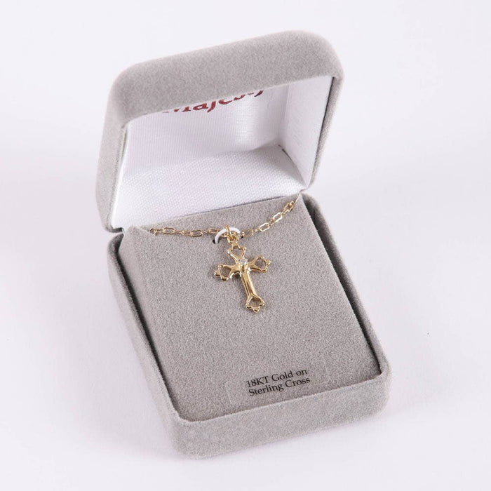 Necklace Cross w/ Cubic Zirconia Gold Over SS 18"