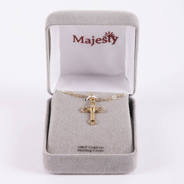 Necklace Cross w/ Cubic Zirconia Gold Over SS 18"
