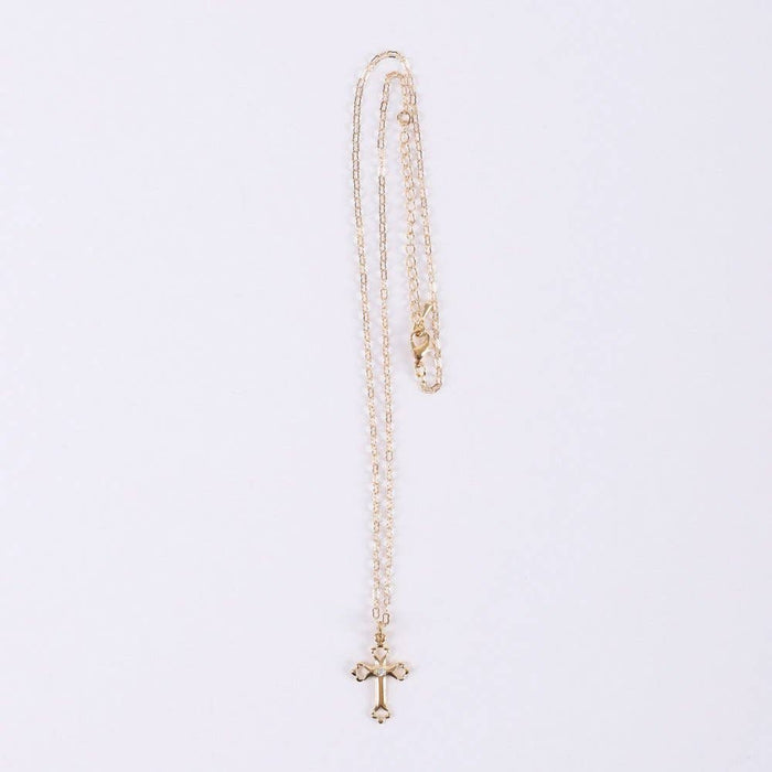 Necklace Cross w/ Cubic Zirconia Gold Over SS 18"