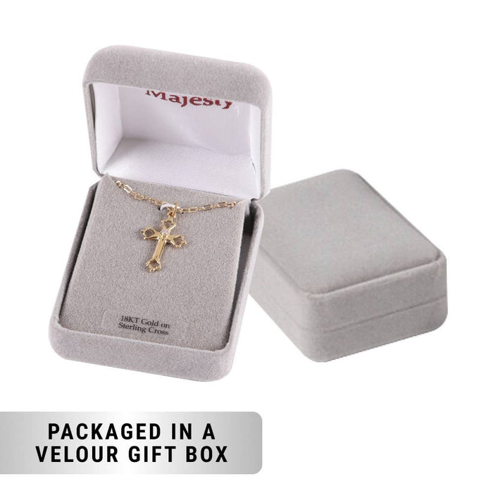 Necklace Cross w/ Cubic Zirconia Gold Over SS 18"