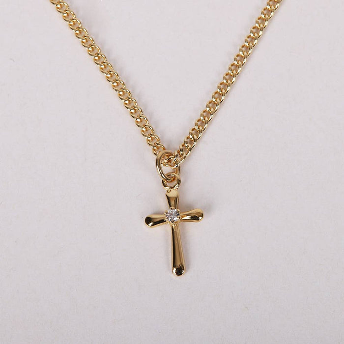 Necklace Cross w/Cz Gold Over SS 18"
