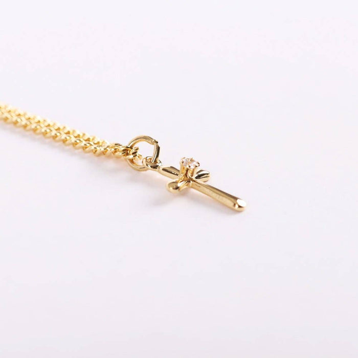 Necklace Cross w/Cz Gold Over SS 18"