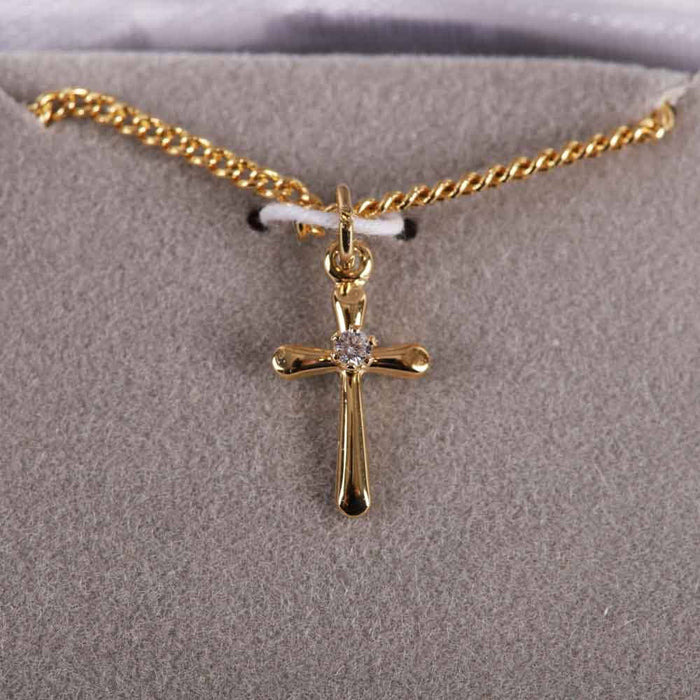 Necklace Cross w/Cz Gold Over SS 18"