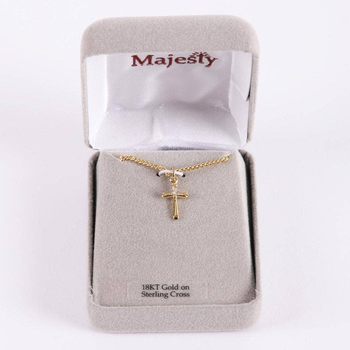 Necklace Cross w/Cz Gold Over SS 18"