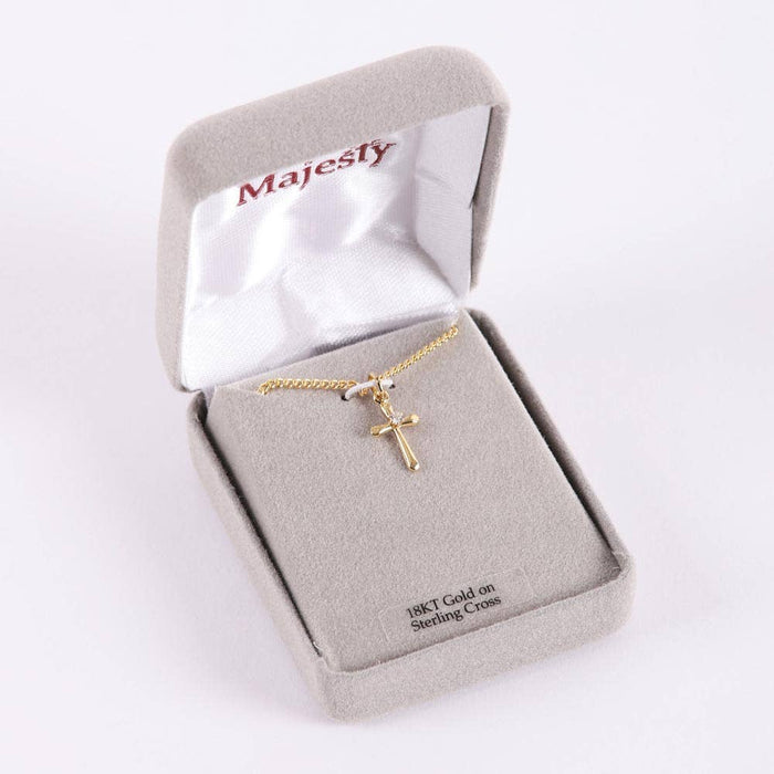 Necklace Cross w/Cz Gold Over SS 18"