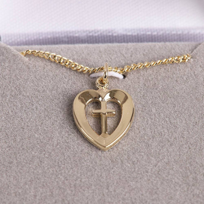 Necklace Heart/Cross Gold Over Sterling 18"