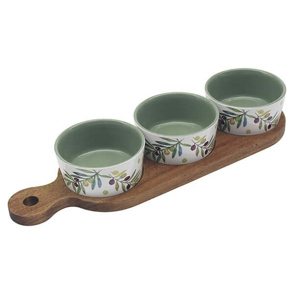 Olive Grove Snack Dishes on Tray - Set of 3