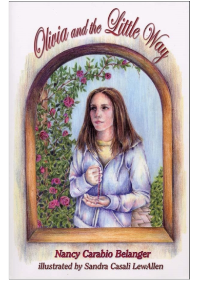 Book cover of 'Olivia and the Little Way' featuring a young girl holding flowers.