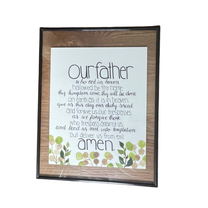 Framed print of the Lord's Prayer with decorative elements on a white background