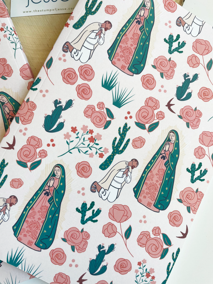 Notebook with illustrations of people and nature on a white background