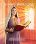Book cover of 'Our Lady's Picture Book' with Mary holding a book against an orange background.