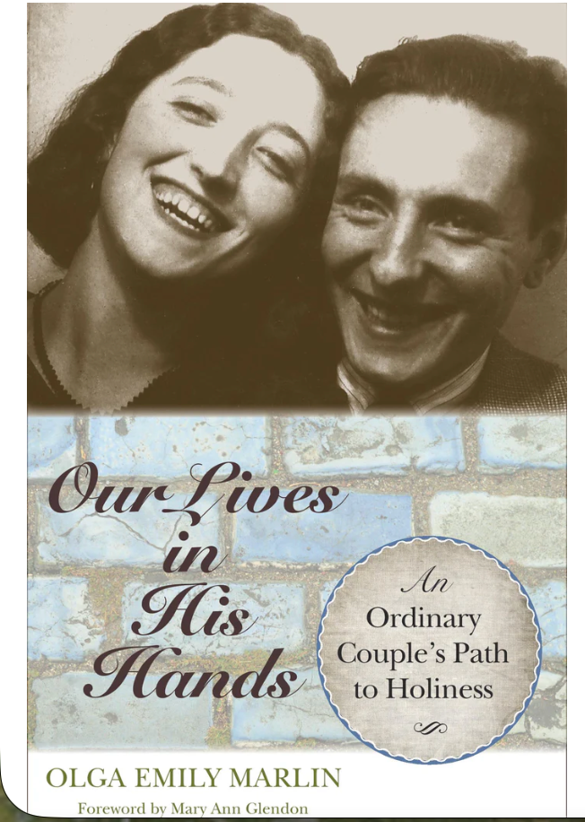 Book cover of 'Our Lives in His Hands' with a couple smiling and a brick background.