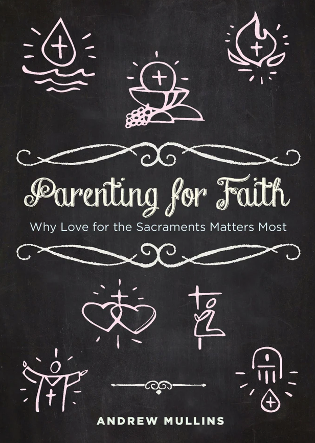 Book cover of 'Parenting for Faith' with religious symbols and text on a black background