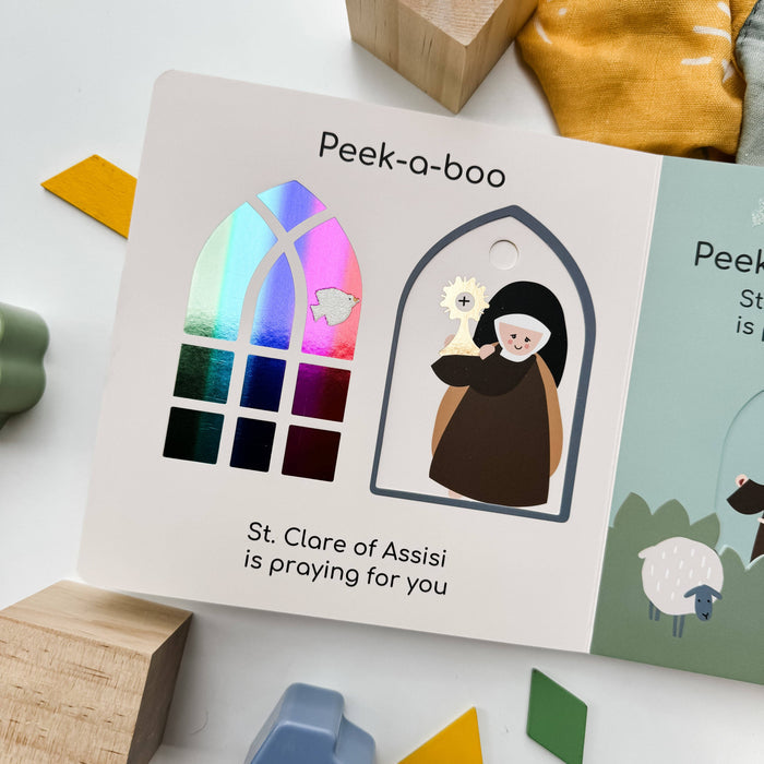 Prayer book with stained glass and nun