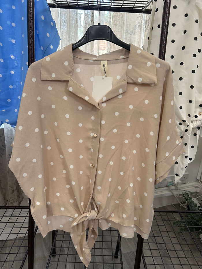 Polka Dot Tie Front Shirt