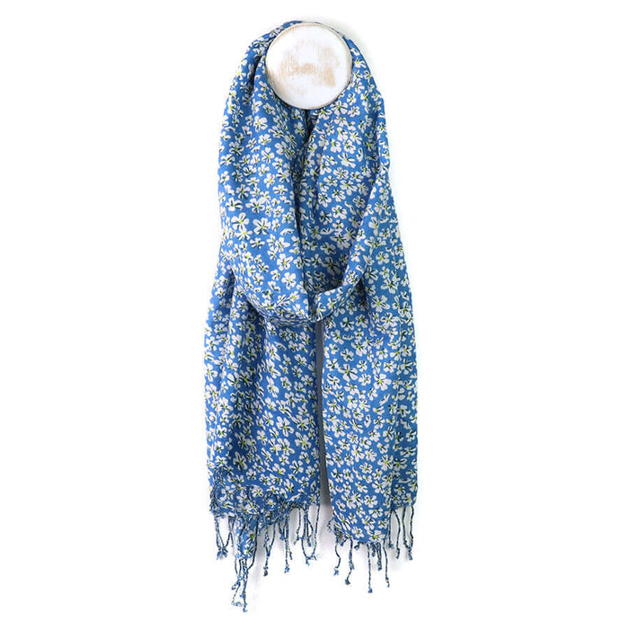 POM925 - Cobalt ditsy floral print modal scarf