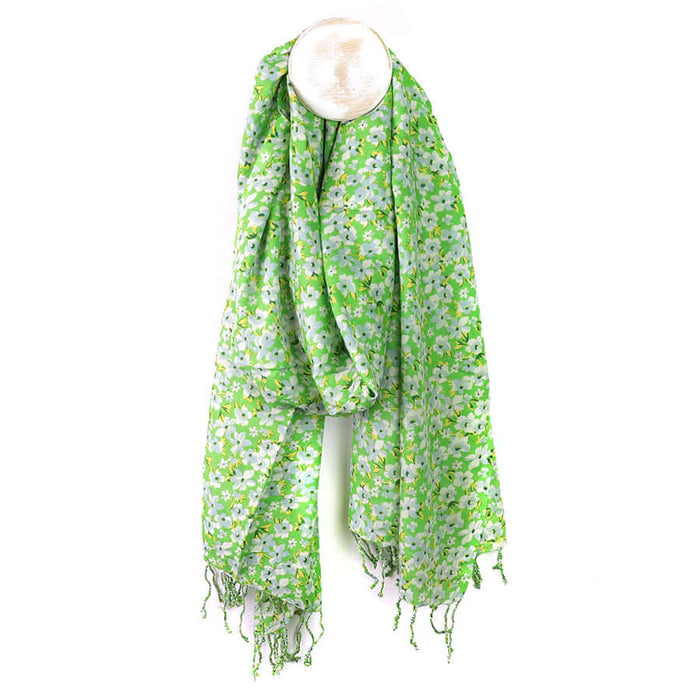 POM925 - Lime ditsy floral print modal scarf
