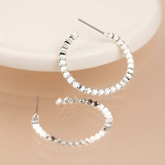 POM925 - Silver plated concertina hoop earrings