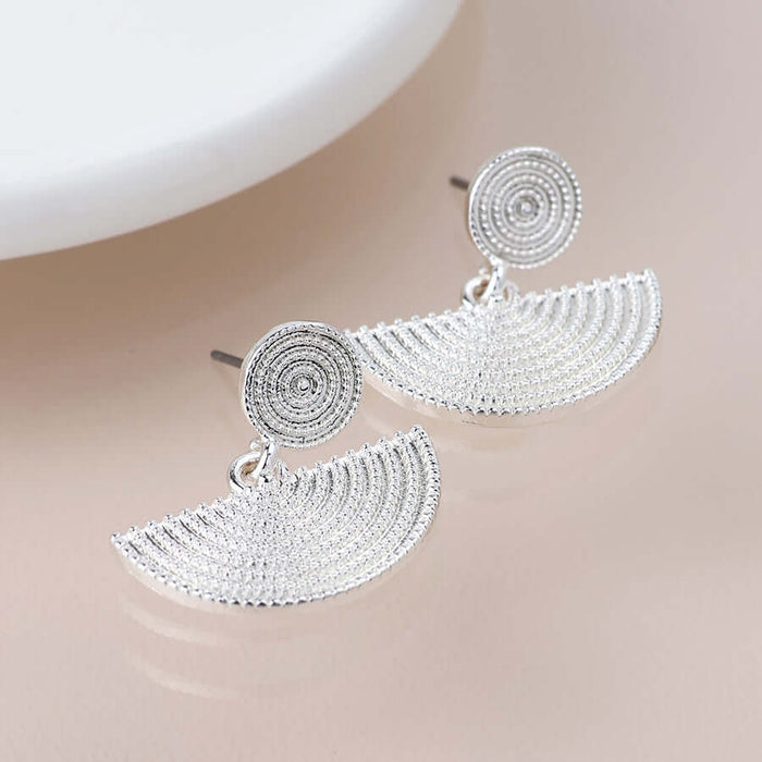 POM925 - Silver plated disc and half moon earrings