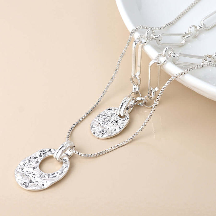 POM925 - Silver plated double layer mottled pendants