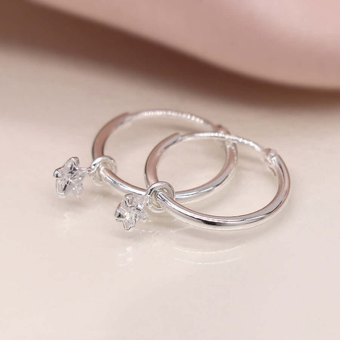 POM925 - Sterling silver creole hoop earrings with cz stars