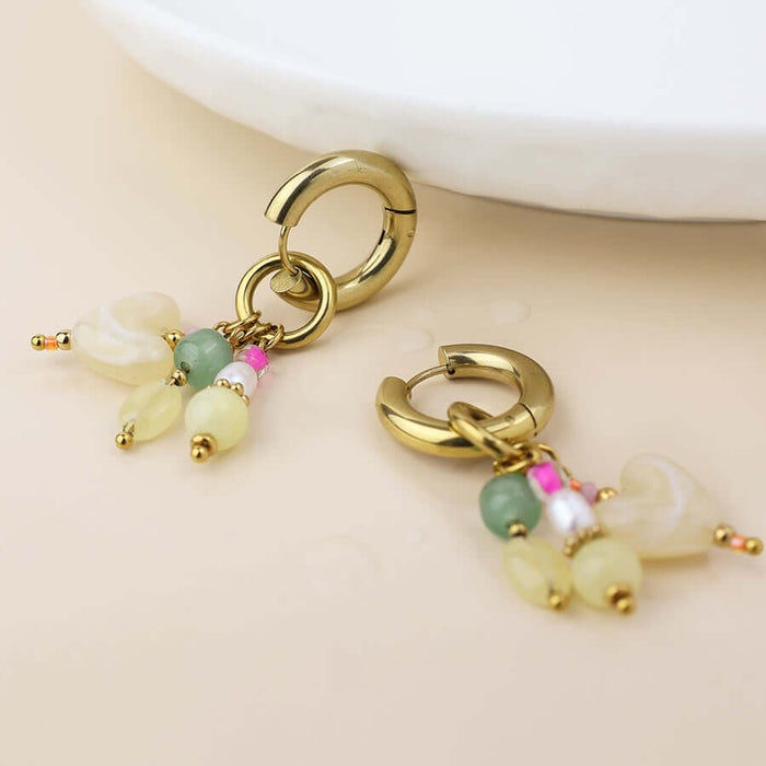 POM925 - Waterproof gold plated hoop and citrus heart cluster earrings