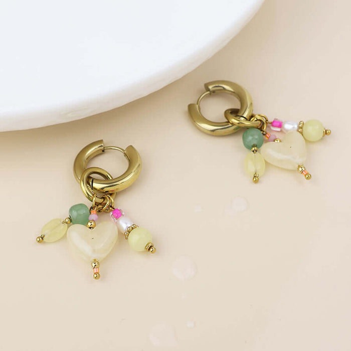 POM925 - Waterproof gold plated hoop and citrus heart cluster earrings