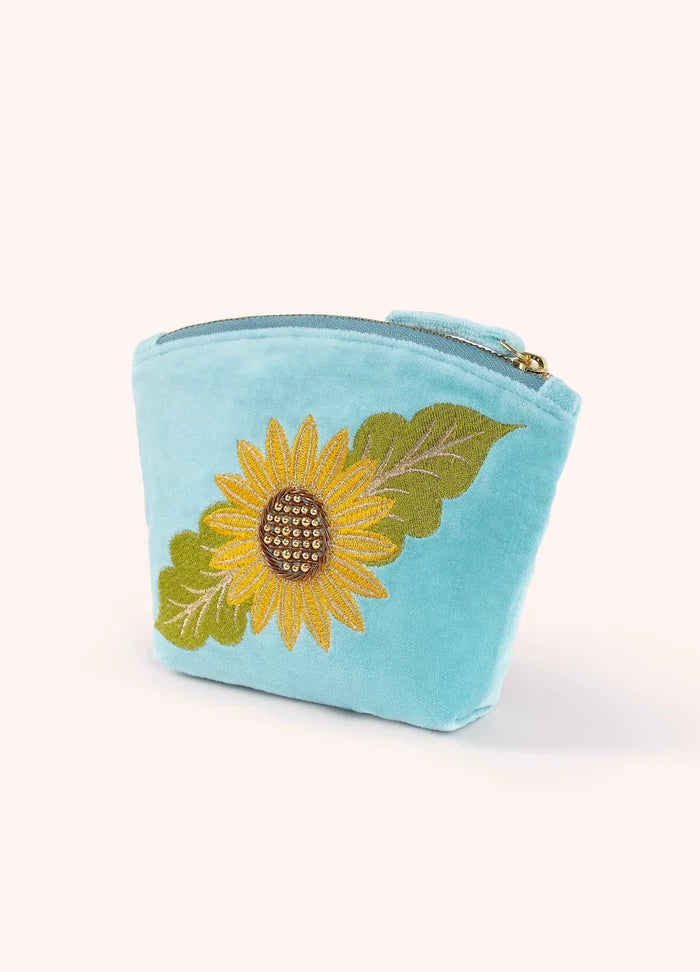 Powder Design Embroidered Velvet Mini Pouch - Summer Sunflower