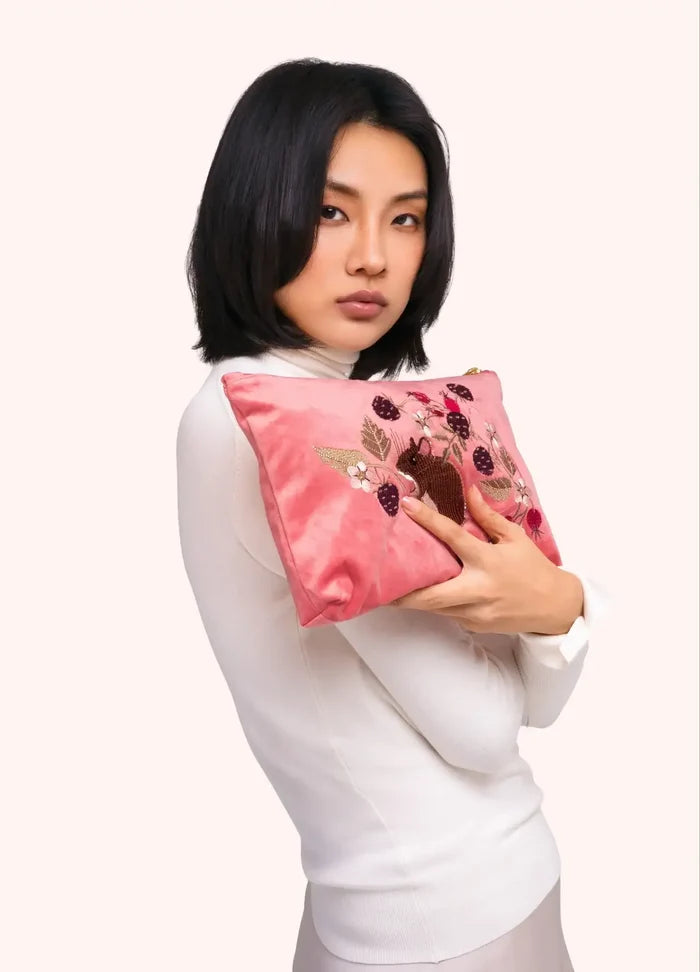 Powder Design Embroidered Zip Pouch - Mouse