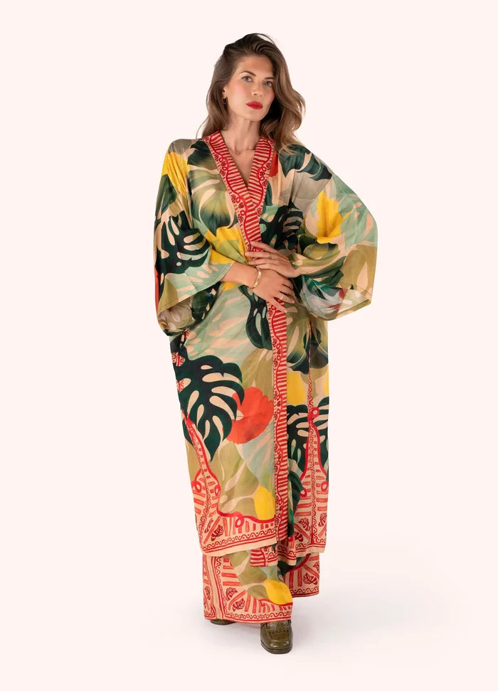 Powder Design Kimono Gown - Exotic Leaves