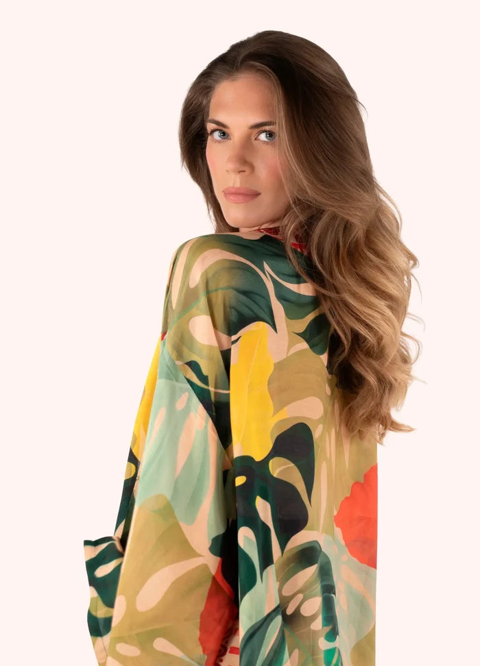 Powder Design Kimono Jacket - Exotic Leaves