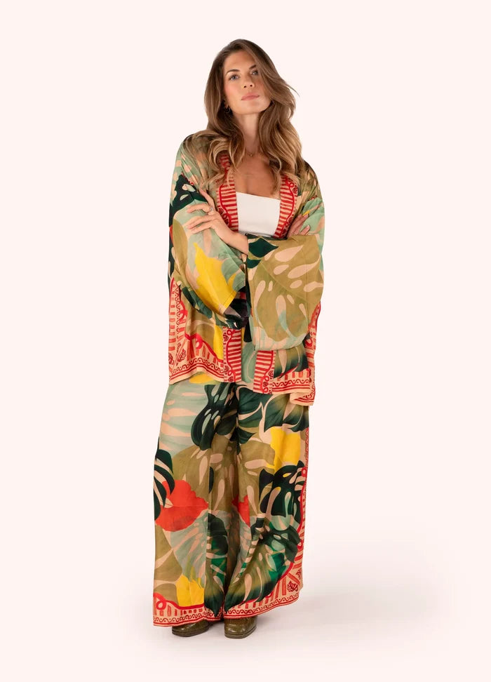 Powder Design Kimono Jacket - Exotic Leaves