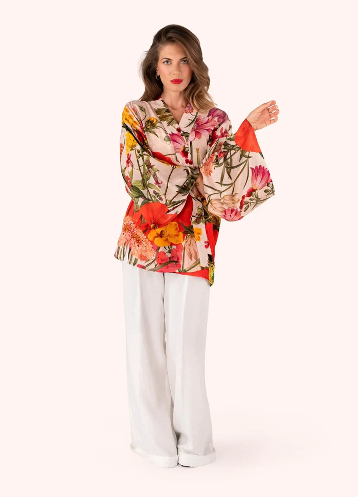 Powder Design Kimono Jacket - Fine Flowers in Cream