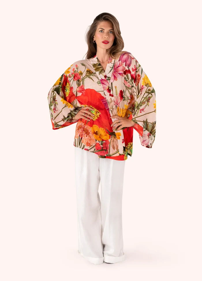 Powder Design Kimono Jacket - Fine Flowers in Cream