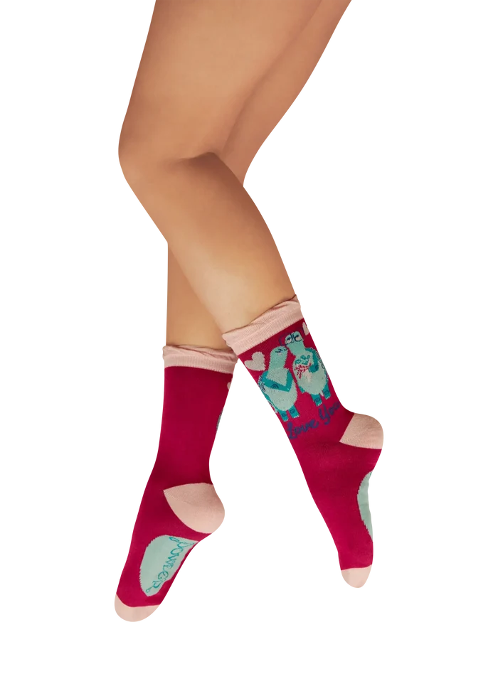 Powder Design Ladies Ankle Socks - Love You Long Time Tortoises - Fuchsia