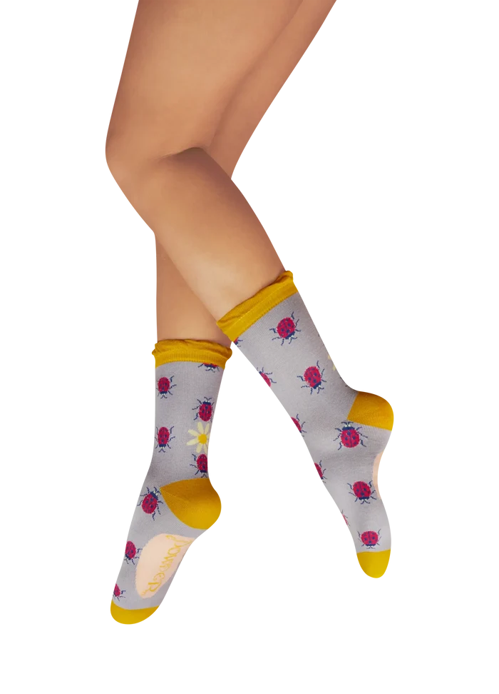 Powder Design Ladies Trainer Socks - Lovely Ladybirds, Lilac