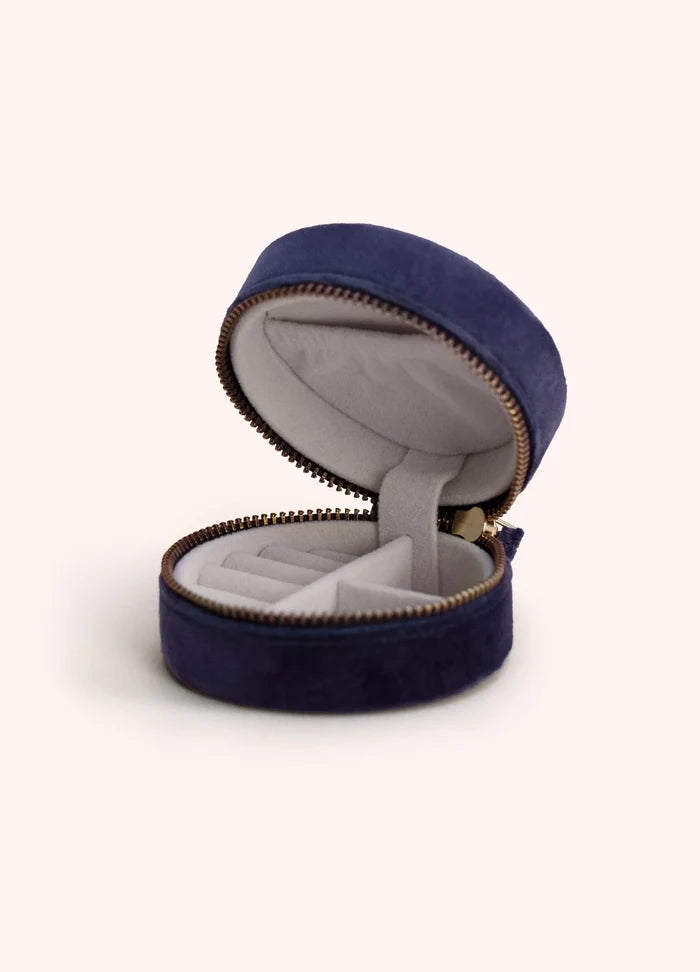 Powder Design Round Jewellery Box - Navy Floral