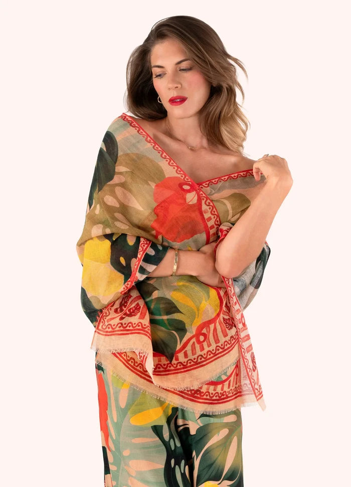 Powder Designs Linen/Cotton Scarf - Exotic Leaves