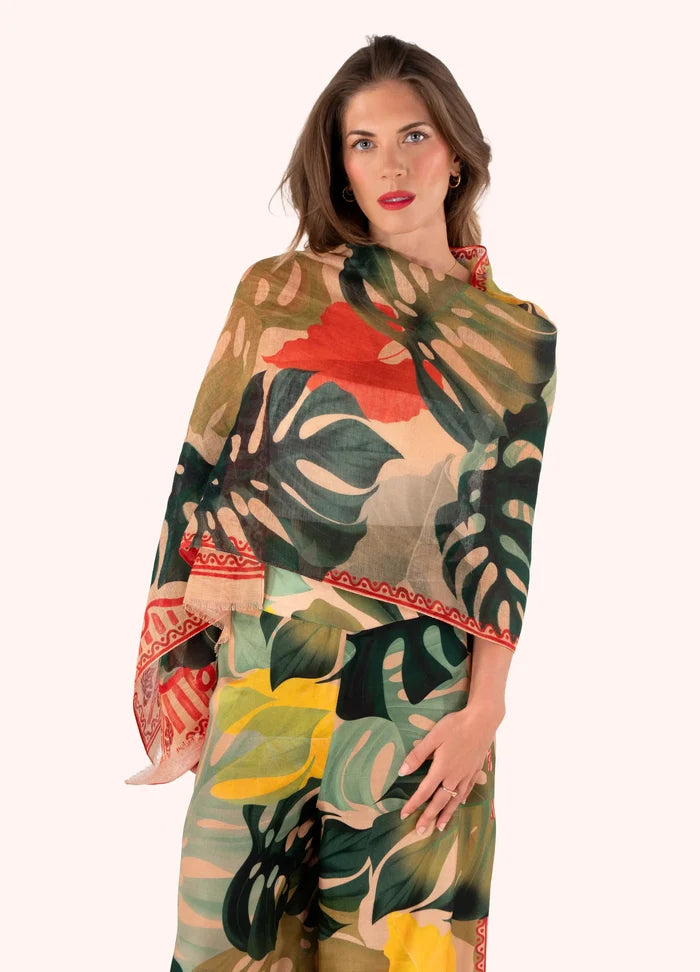 Powder Designs Linen/Cotton Scarf - Exotic Leaves