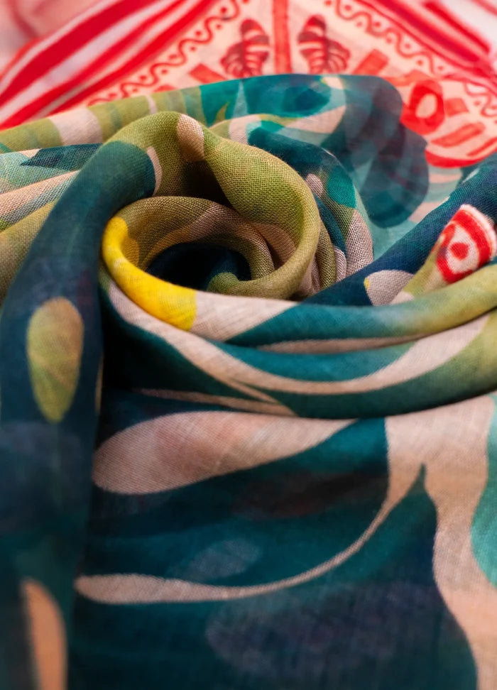 Powder Designs Linen/Cotton Scarf - Exotic Leaves