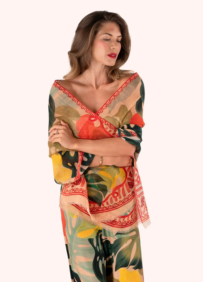 Powder Designs Linen/Cotton Scarf - Exotic Leaves